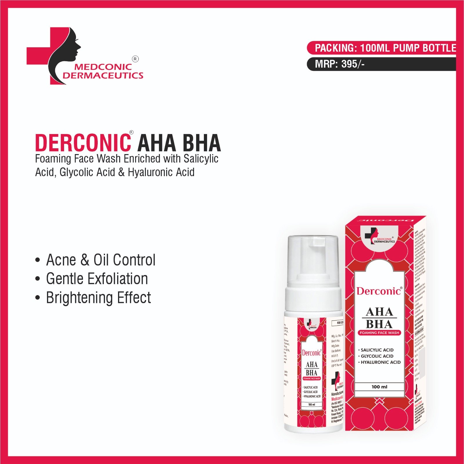 DERCONIC AHA BHA FACE WASH - FOAMING FACE WASH ENRICHED WITH SALICYLIC ACID, GLYCOLIC ACID & HYALURONIC ACID DERCONIC AHA BHA FACE WASH - FOAMING FACE WASH ENRICHED WITH SALICYLIC ACID, GLYCOLIC ACID & HYALURONIC ACID