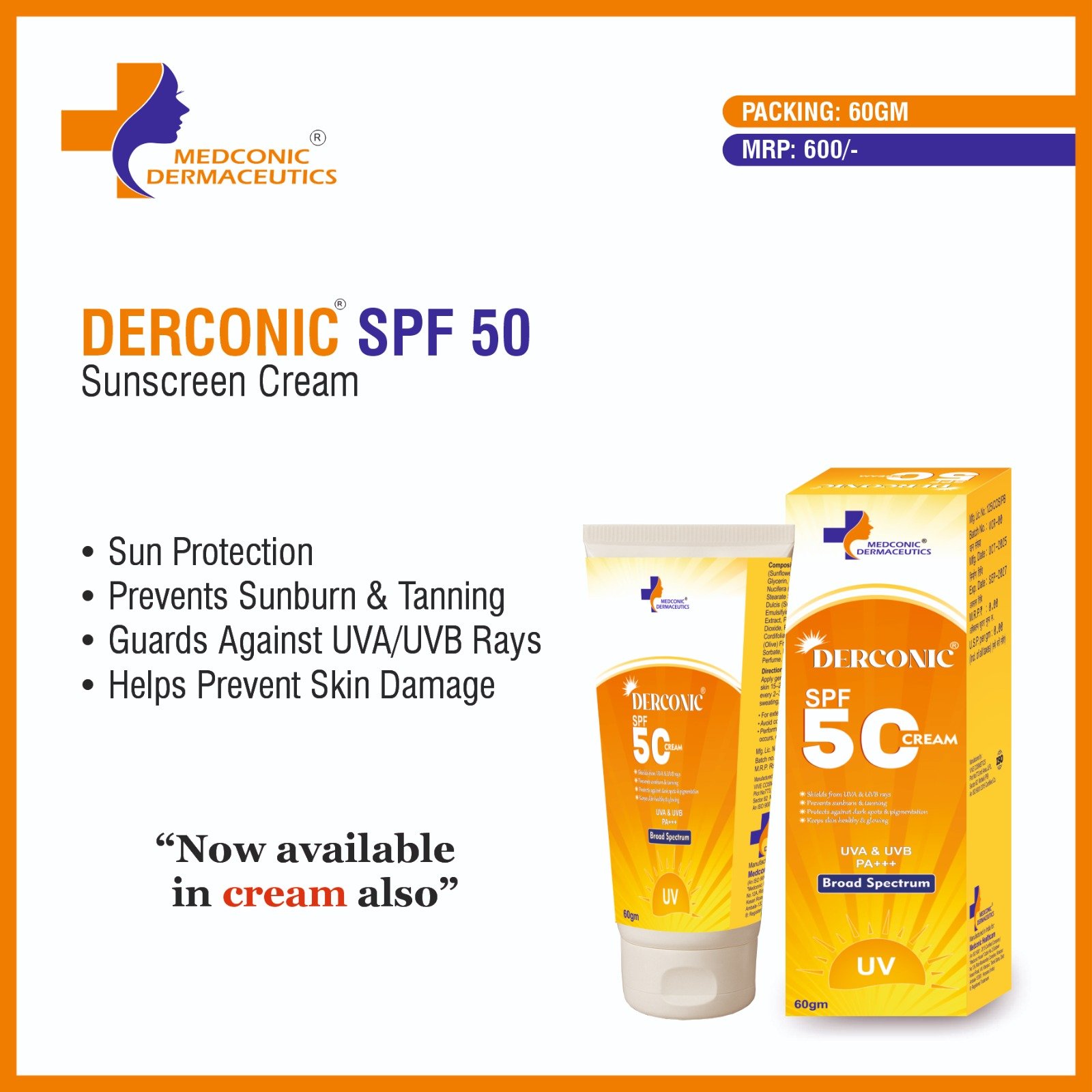 DERCONIC SPF 50 SUNSCREEN CREAM DERCONIC SPF 50 SUNSCREEN CREAM